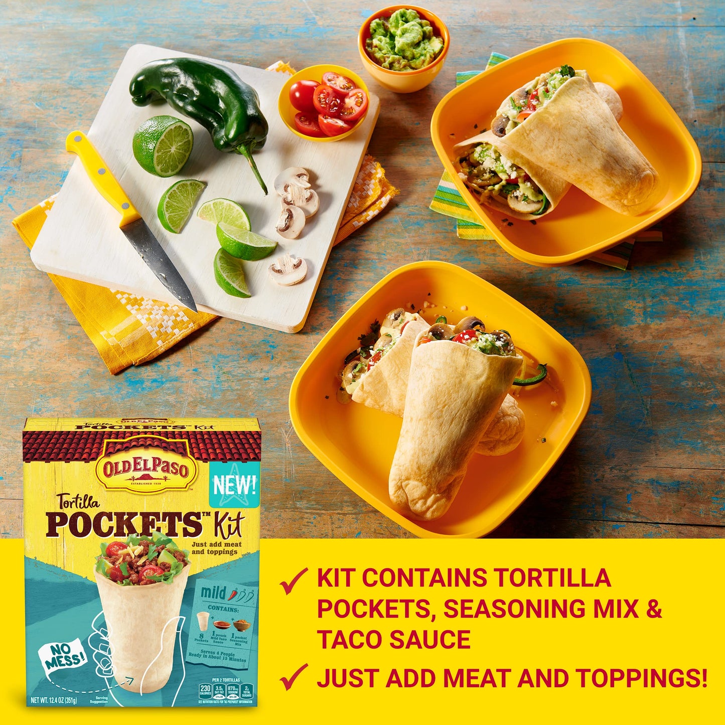 Old El Paso Tortilla Pockets Dinner Kit, 8 Count, 12.4 oz - Easy Meal Solution