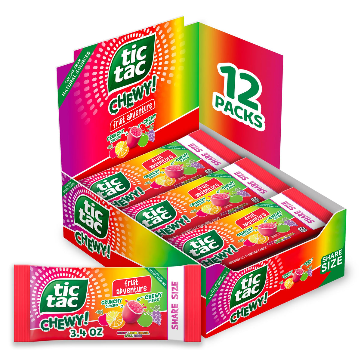 TIC TAC CHEWY! Fruit Adventure Candy, Bulk 12 Pack, Fruit Candy, Share Size, 3.04 oz Each (Packaging May Vary)