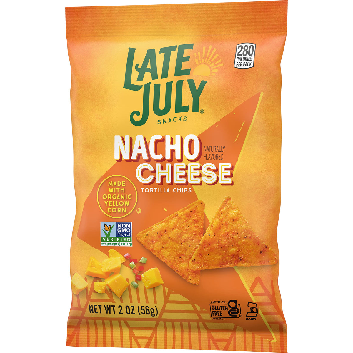 Late July Snacks, Nacho Cheese Tortilla Chips, 2-oz. Bag (Pack of 6)