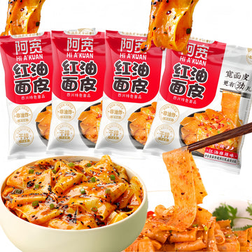 Asian Red Oil Spicy Noodle, Sichuan Chili Oil Wide Noodles, Chinese chewy Instant Ramen Noodles, Non-fried flat noodles snacks ?