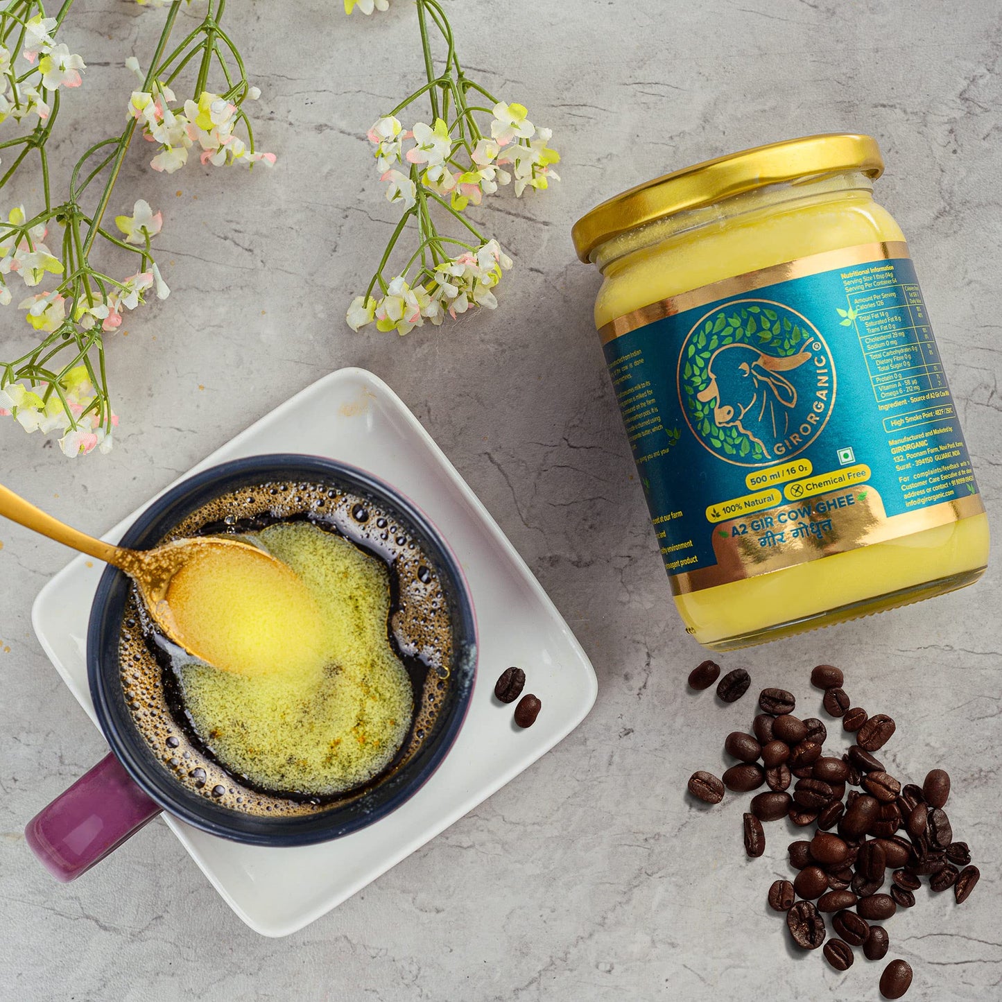 Girorganic Grass Fed A2 Ghee | Clarified Butter (16 Oz) - Unsalted Gir Cow Ghee Butter - Organic Ghee Oil - Pasture Raised, Lact