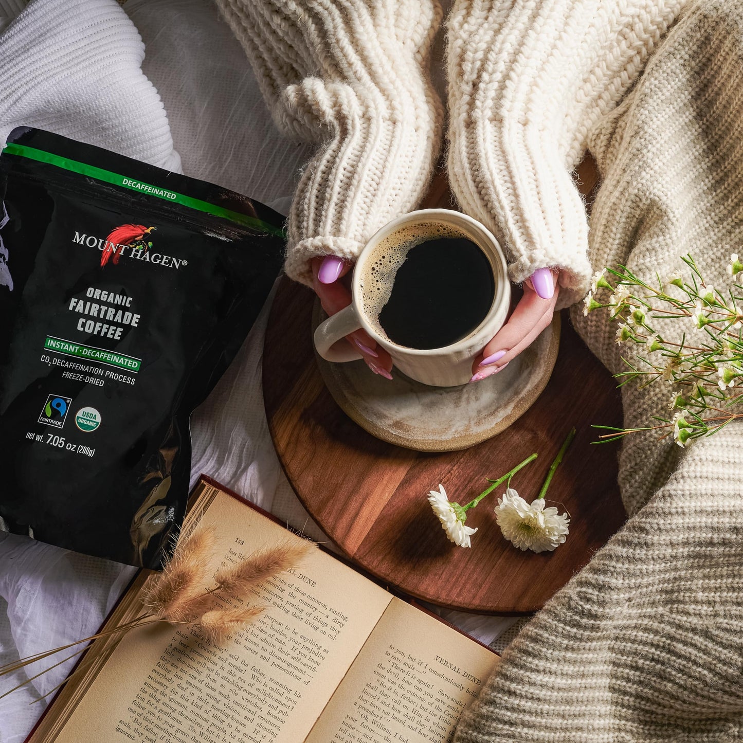 Mount Hagen 7.05oz Organic Freeze Dried Instant Decaf Coffee | Made From Organic Medium Roast Arabica Beans | Fair-Trade, Eco-fr