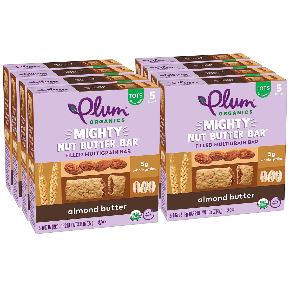 Plum Organics Mighty Nut Butter Bars - Almond Butter - 0.67 Oz Bars (Pack Of 40) - Organic Toddler Food Multigrain Snack Bars