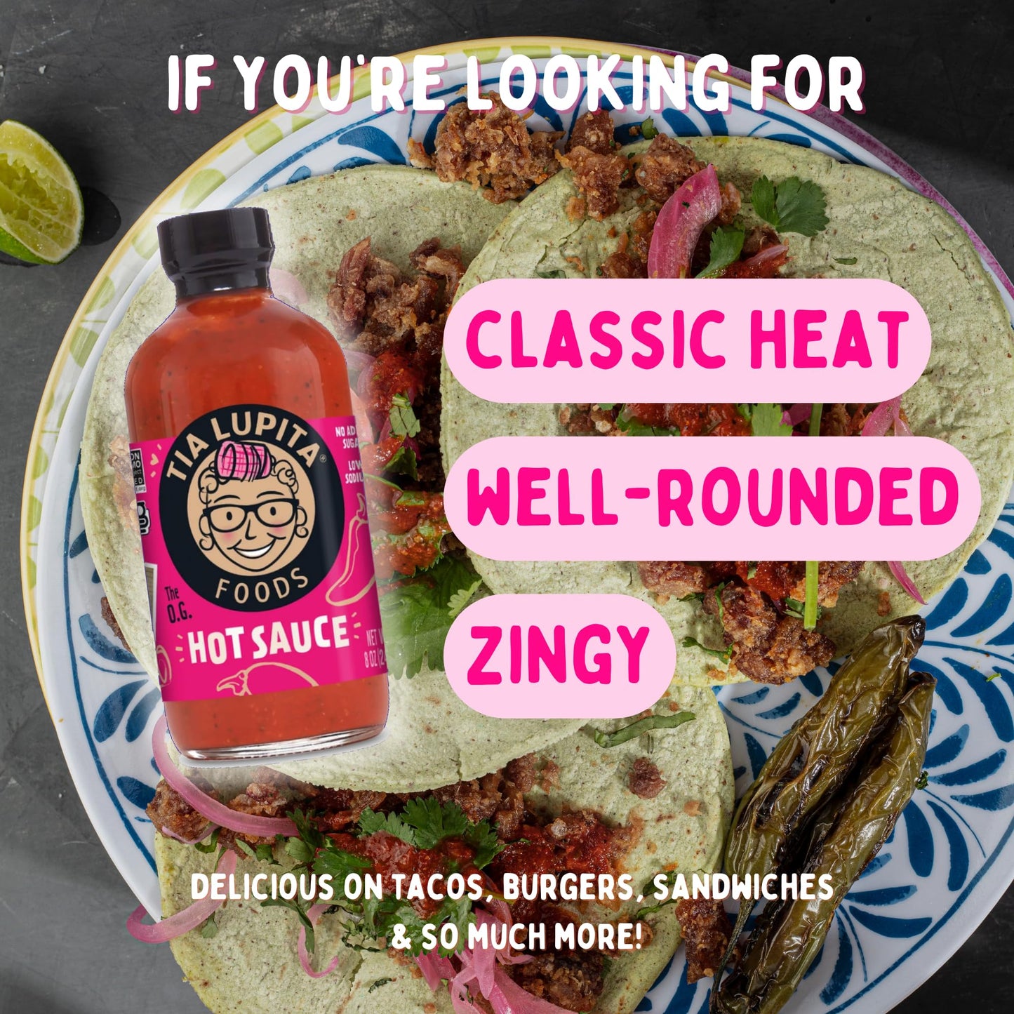 Tia Lupita Hot Sauce 8 Oz (Pack Of 2) - Flavorful Heat, Medium Spice With Smoky-Sweet Flavor - Gluten-Free, Non-Gmo, Sugar-Free,