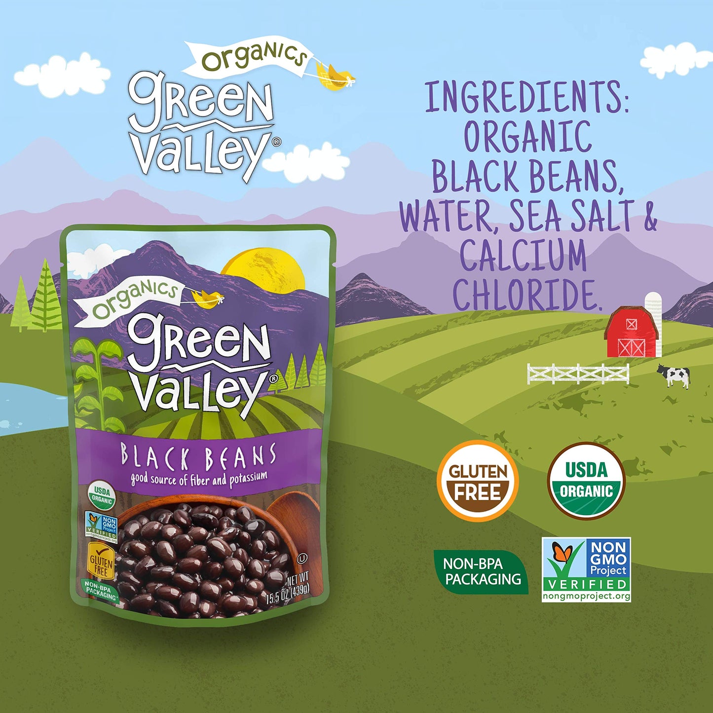 Green Valley Organics Black Beans Pouch, 15.5 Ounce (Pack Of 12)