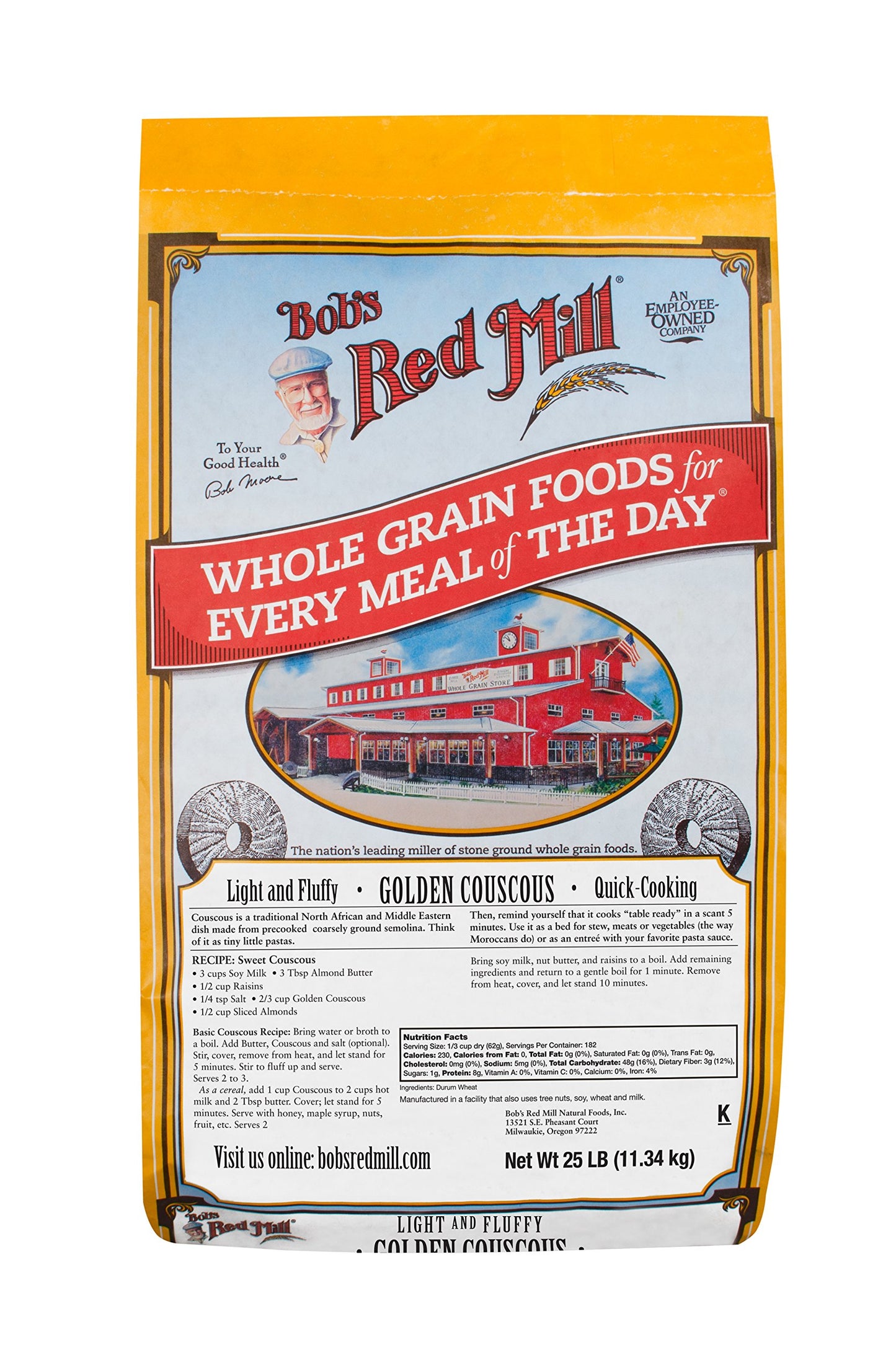 Bob'S Red Mill Golden Couscous, Quick Cooking – 25 Pound (Pack Of 1), Non-Gmo, Vegan, Moroccan-Style Wheat Couscous Pasta