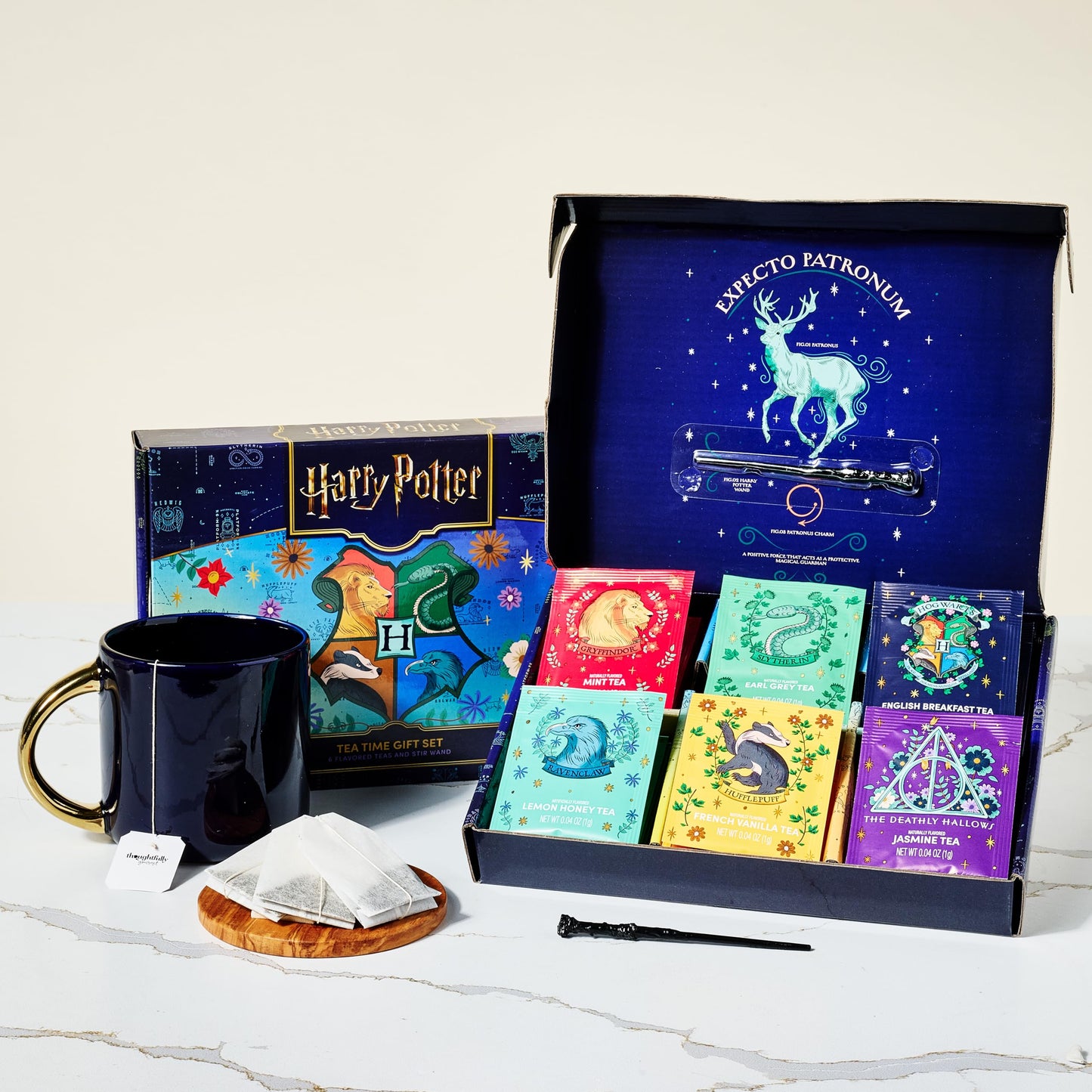 Harry Potter, Tea Gift Set, Includes Stir Wand And 48 Tea Bags In 6 Flavors, Harry Potter Gifts Tea Box With Both Green Tea Bags And Black Tea Bags