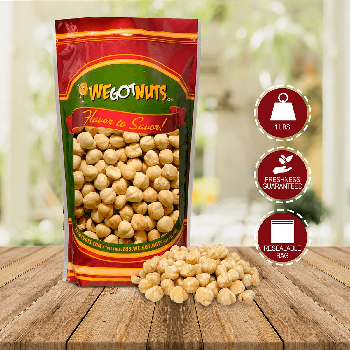 We Got Nuts Blanched Hazelnuts Filberts, Dry Roasted Unsalted - No Shell - Packed Fresh in Resealable Bag (16oz - 1 Pound Bag)