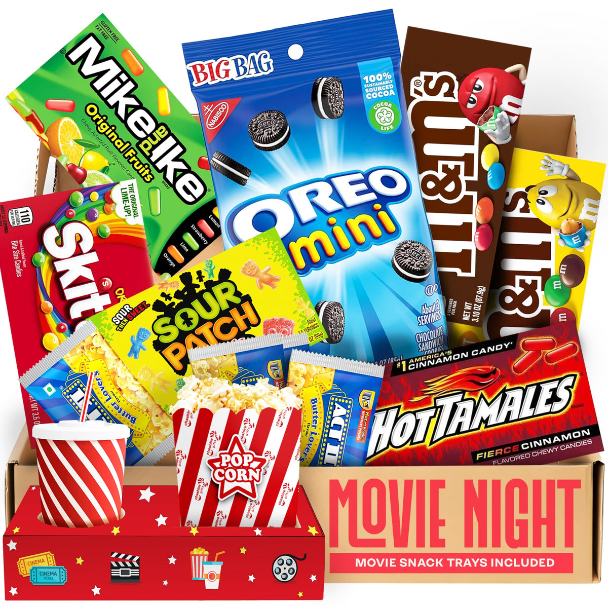 Movie Night Supplies: Candy Variety Pack – Movie Gift Basket Includes Theatre Candy Assortment, Snack Trays, Popcorn Buckets – Date Night Kit & Housewarming Gifts By Cravekraft