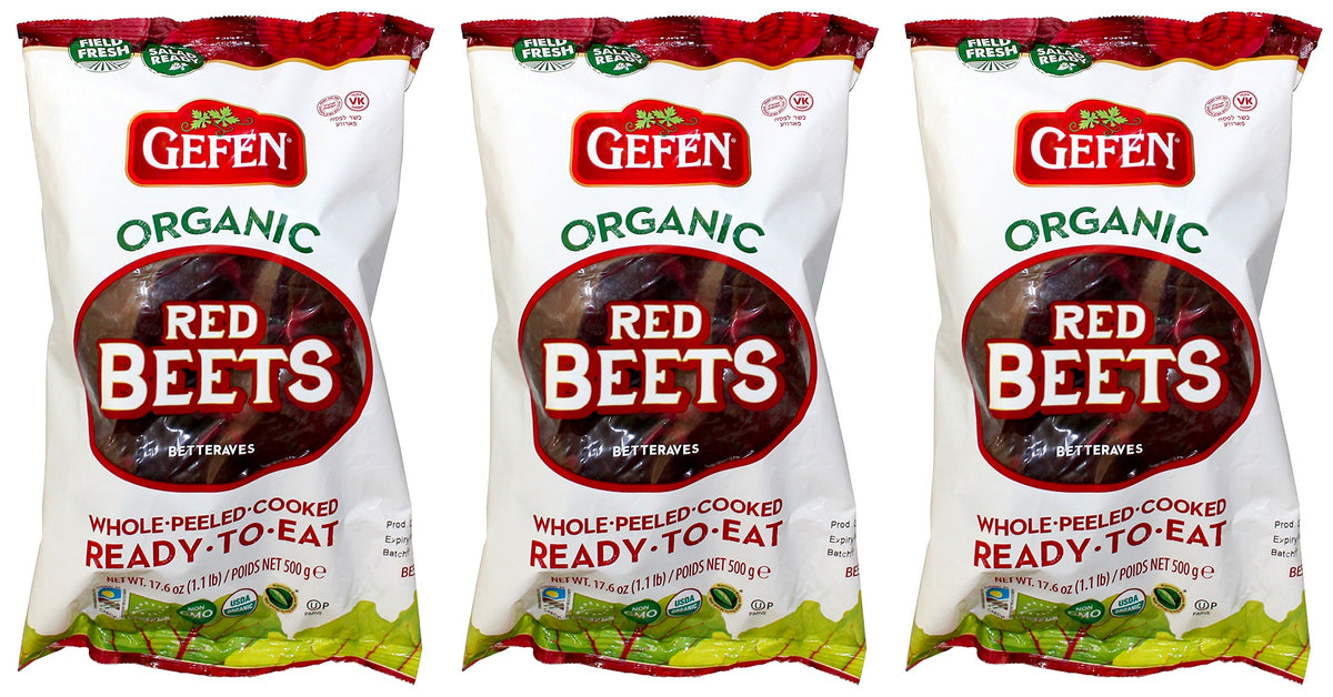 Gefen Organic Red Beets, Whole, Peeled, Cooked & Ready To Eat, 1.1Lb (3 Pack)