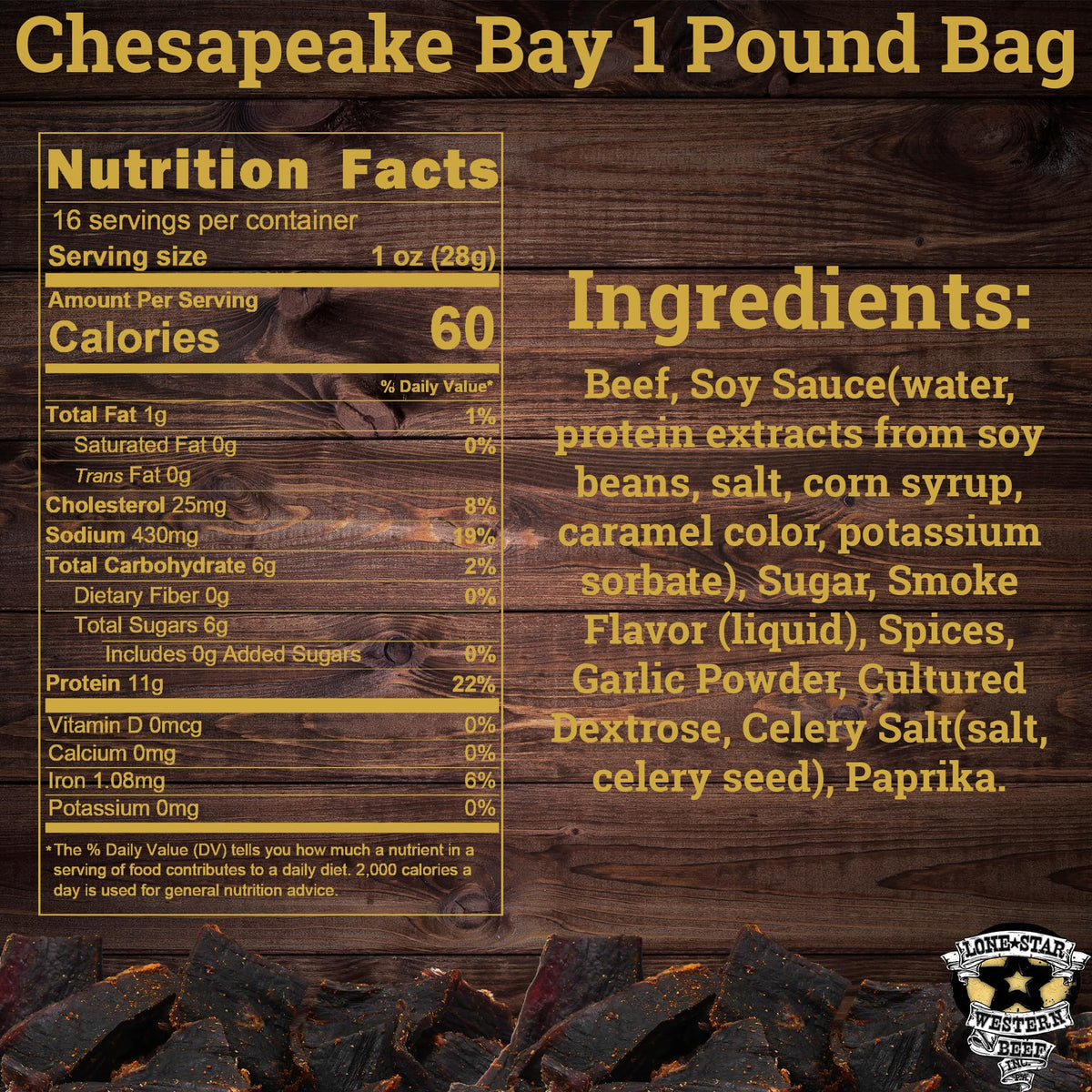 Lone Star Beef Jerky - Hickory Smoked - High Protein Snack - 16 Ounce Resealable Bag