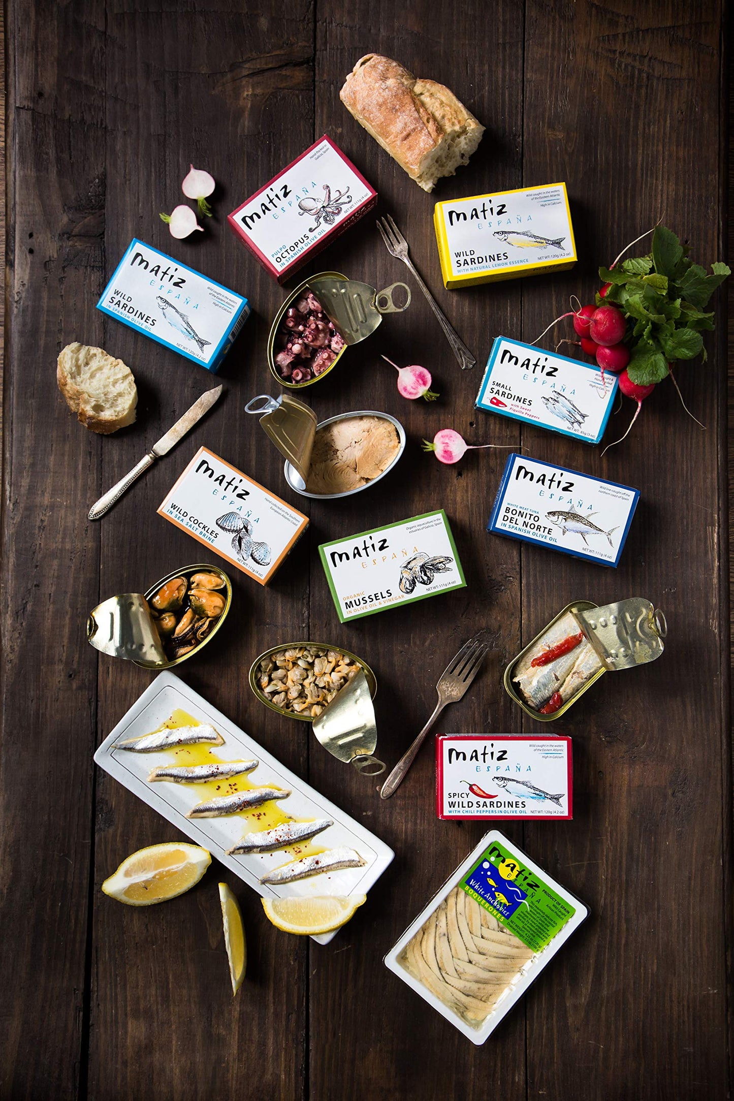 Matiz Sardines Variety Pack, Wild Caught Spanish Waters | 10 Tins | In Olive Oil, Sweet Piquillo Pepper, Spicy Piri Piri Pepper