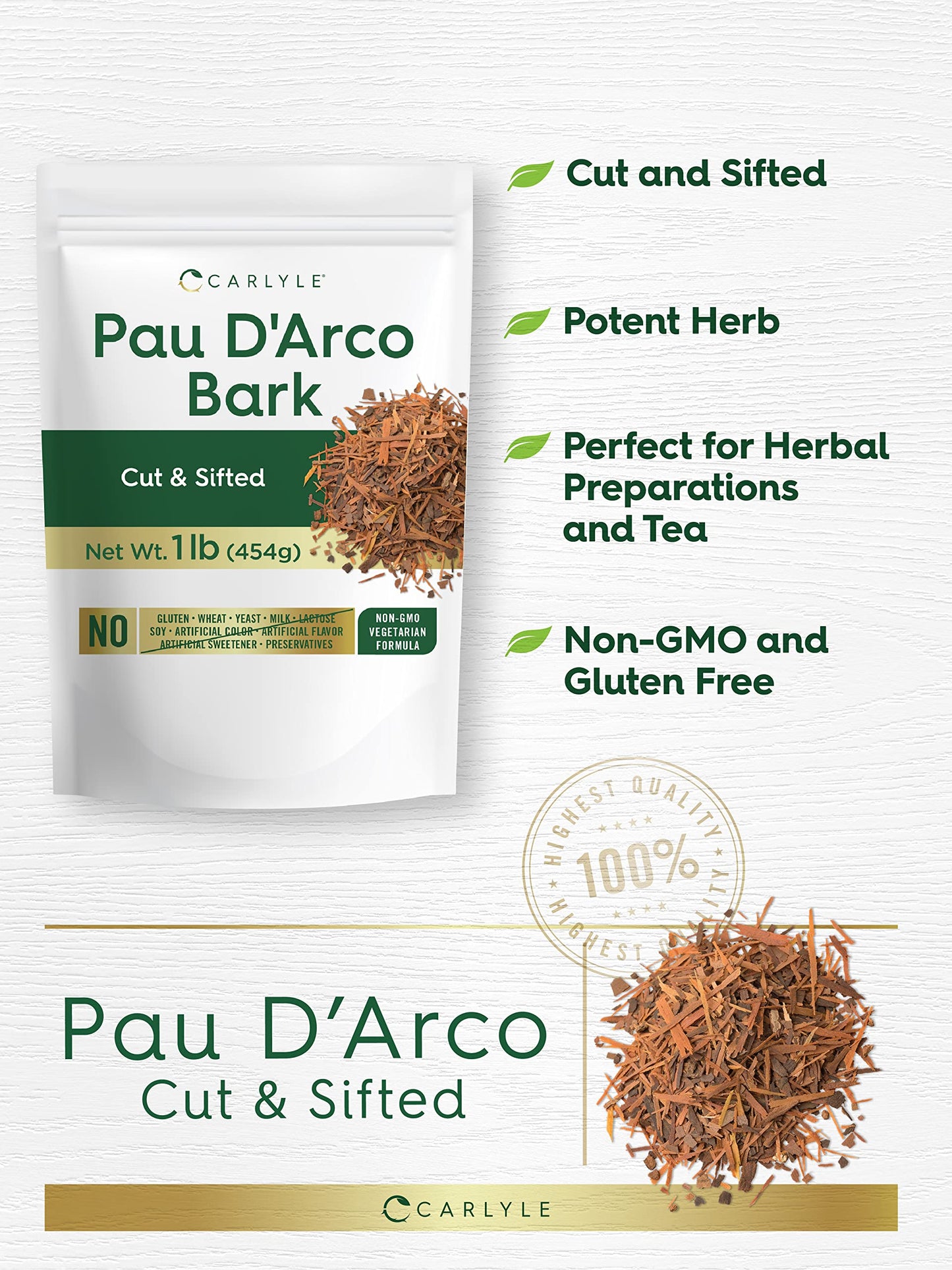 Carlyle DArco Bark Cut & Sifted 1 lb Bag | Vegetarian | Non-GMO, Gluten Free | 16 Ounce (Pack of 1)