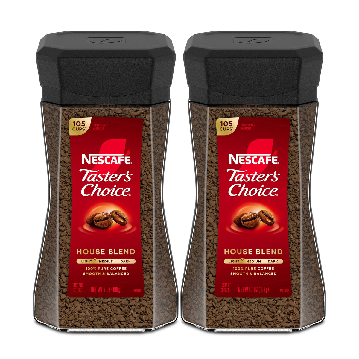 NESCAFÉ Tasters Choice Instant Coffee, Light Medium Roast, House Blend, 2 Jars (7 Oz Each)