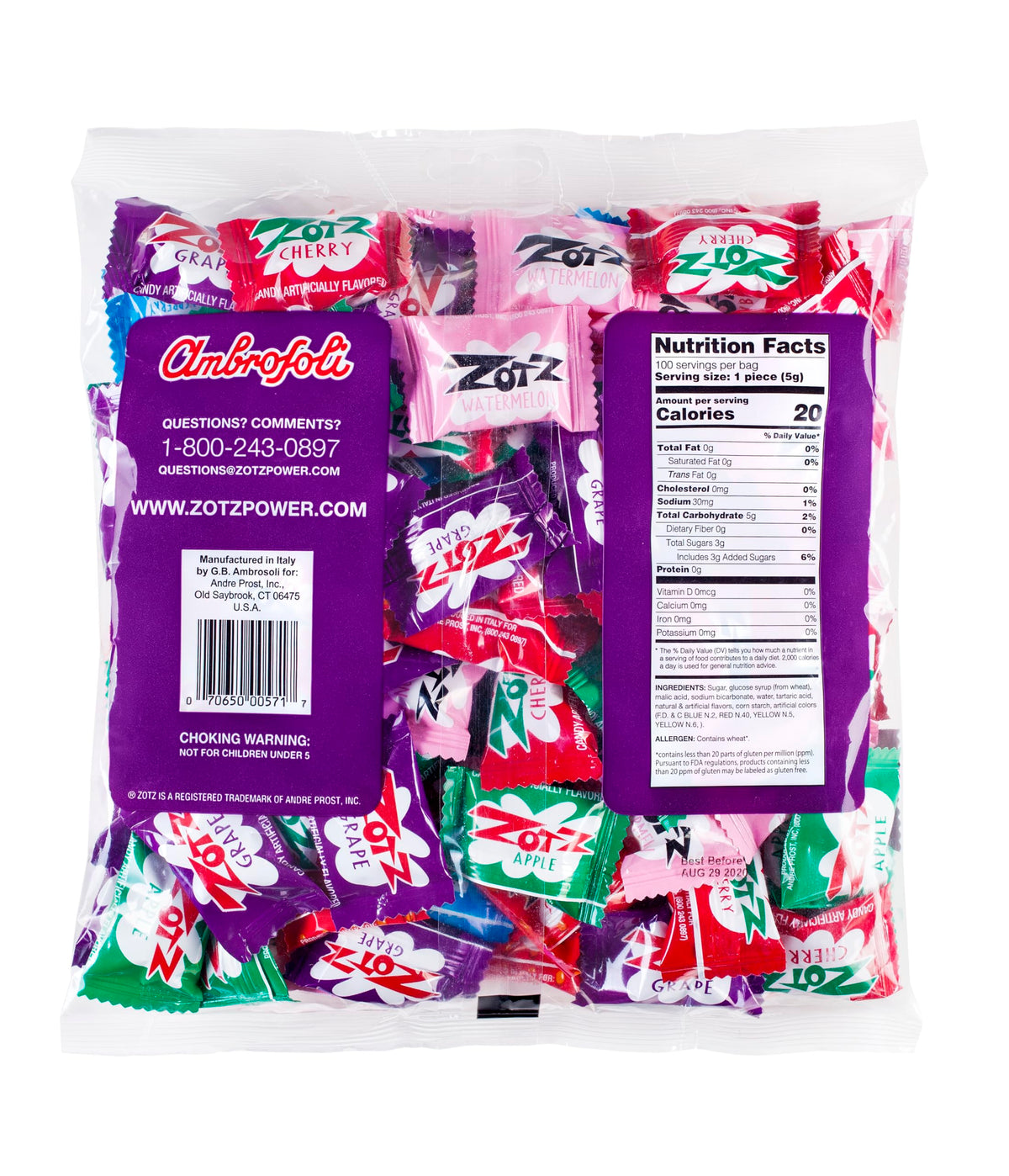 Zotz Fizzy Bulk Candy (Assorted, 200 Units)- Hard Candy Individually Wrapped- Assorted Fruit Flavors, Cherry, Watermelon, Blue R
