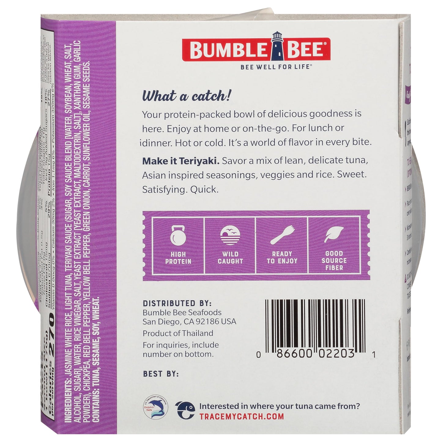 Bumble Bee Teriyaki Tuna & Rice Bowl - 6 oz Ready to Eat, 15g Protein, No Artificial Flavors, Good Source of Fiber, Spork Included
