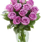 KaBloom Flowers - Bouquet of 12 Fresh Purple Roses (Farm-Fresh, Long-Stem) with Vase - Gift for Birthday, Anniversary, Thank You, Valentine, Mother’s Day Fresh Flowers