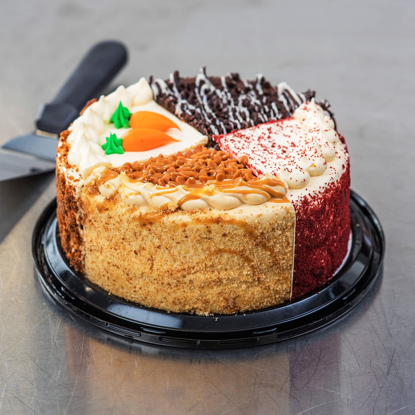 Our Specialty 8 Double Layer Variety Cake with Caramel, Carrot, Chocolate and Red Velvet Cake, 46 oz