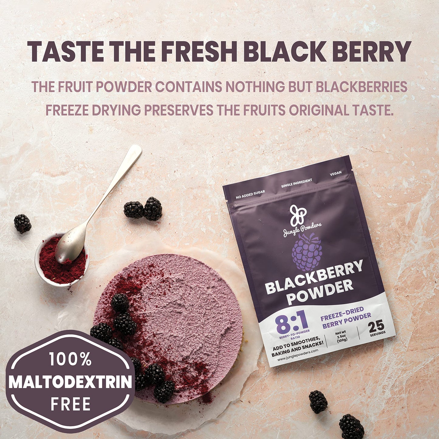 Jungle Powders Blackberry Powder For Smoothie 7 Ounce Bag, Powdered Freeze Dried Blackberries, Purple Superfood Flavoring Extrac