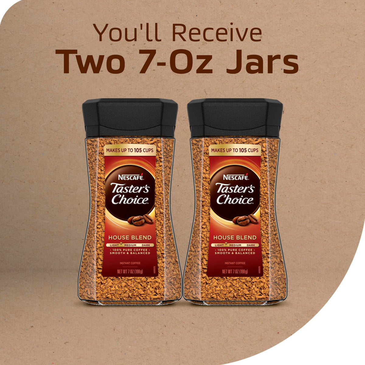 Nescafé Tasters Choice Instant Coffee, Light Medium Roast, House Blend, 2 Jars (7 Oz Each)
