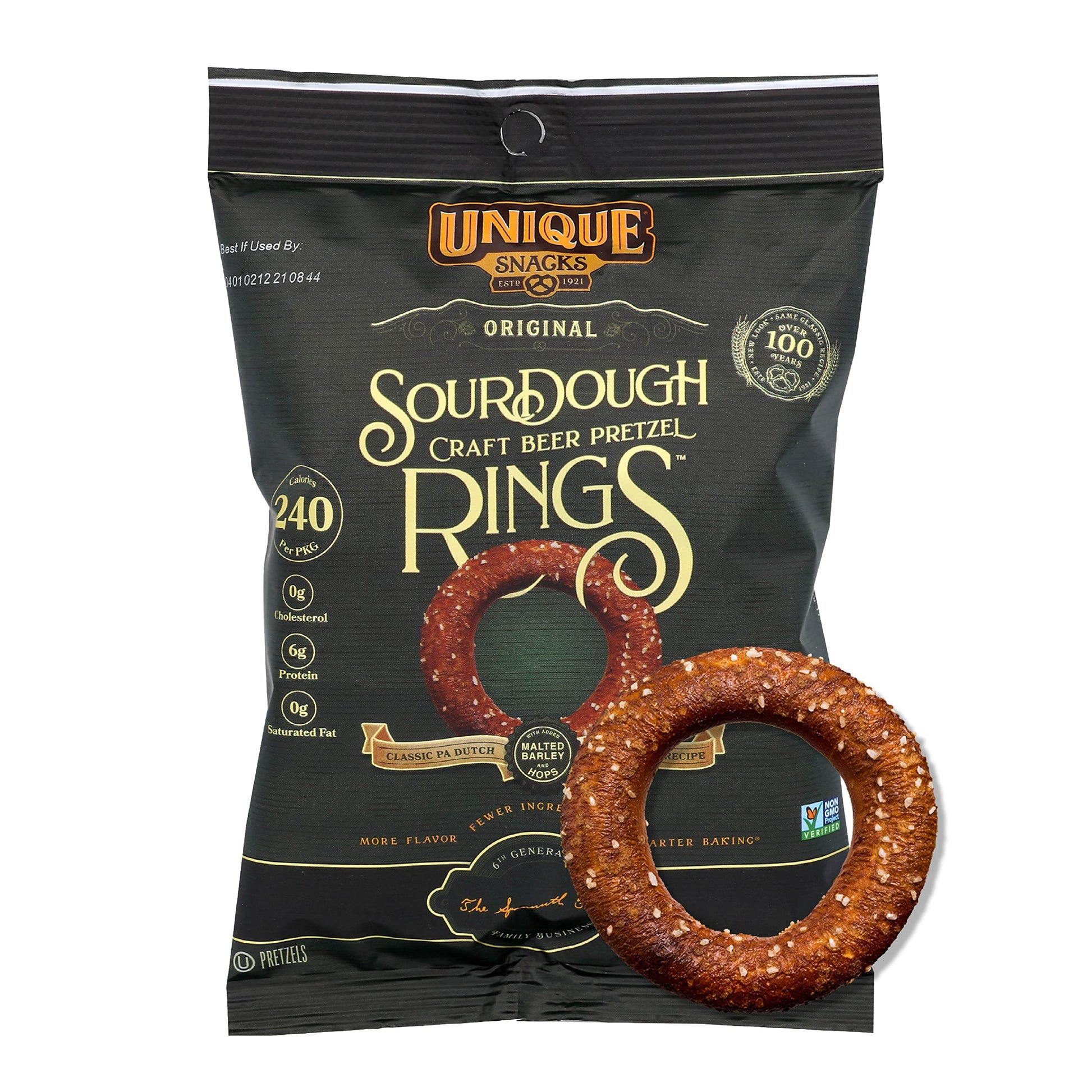 Unique Snacks Sourdough Pretzel Rings, Vegan, OU Kosher, Non-GMO, 2.1 Oz, Pack of 24