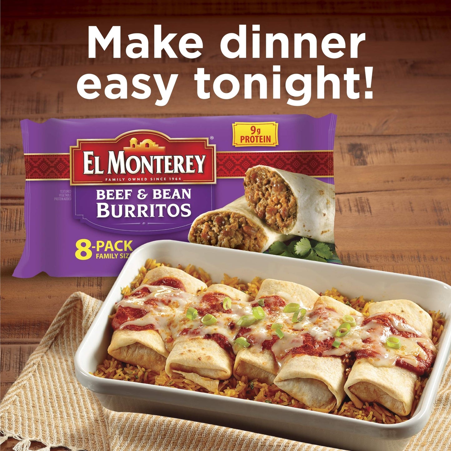 El Monterey Beef & Bean Burritos, 32 Oz, 8 Count (Frozen)