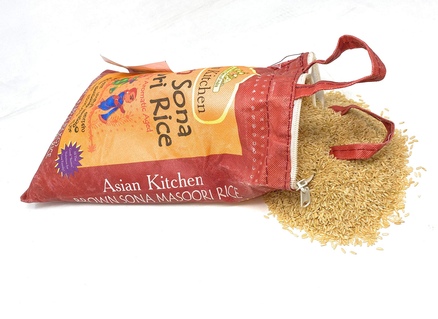 Asian Kitchen Brown Sona Masoori Aged Rice 10-Pound Bag, 10Lbs (4.54Kg) Short Grain Rice ~ All Natural | Gluten Friendly | Vegan