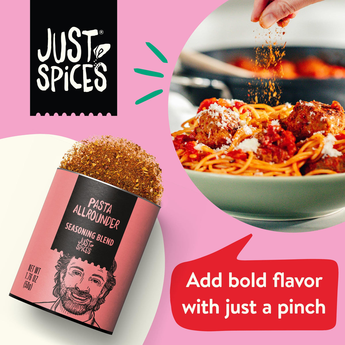 Just Spices Pasta Allrounder Mediterranean Spice Mix, 1.76 OZ, Ideal for Pasta Dishes