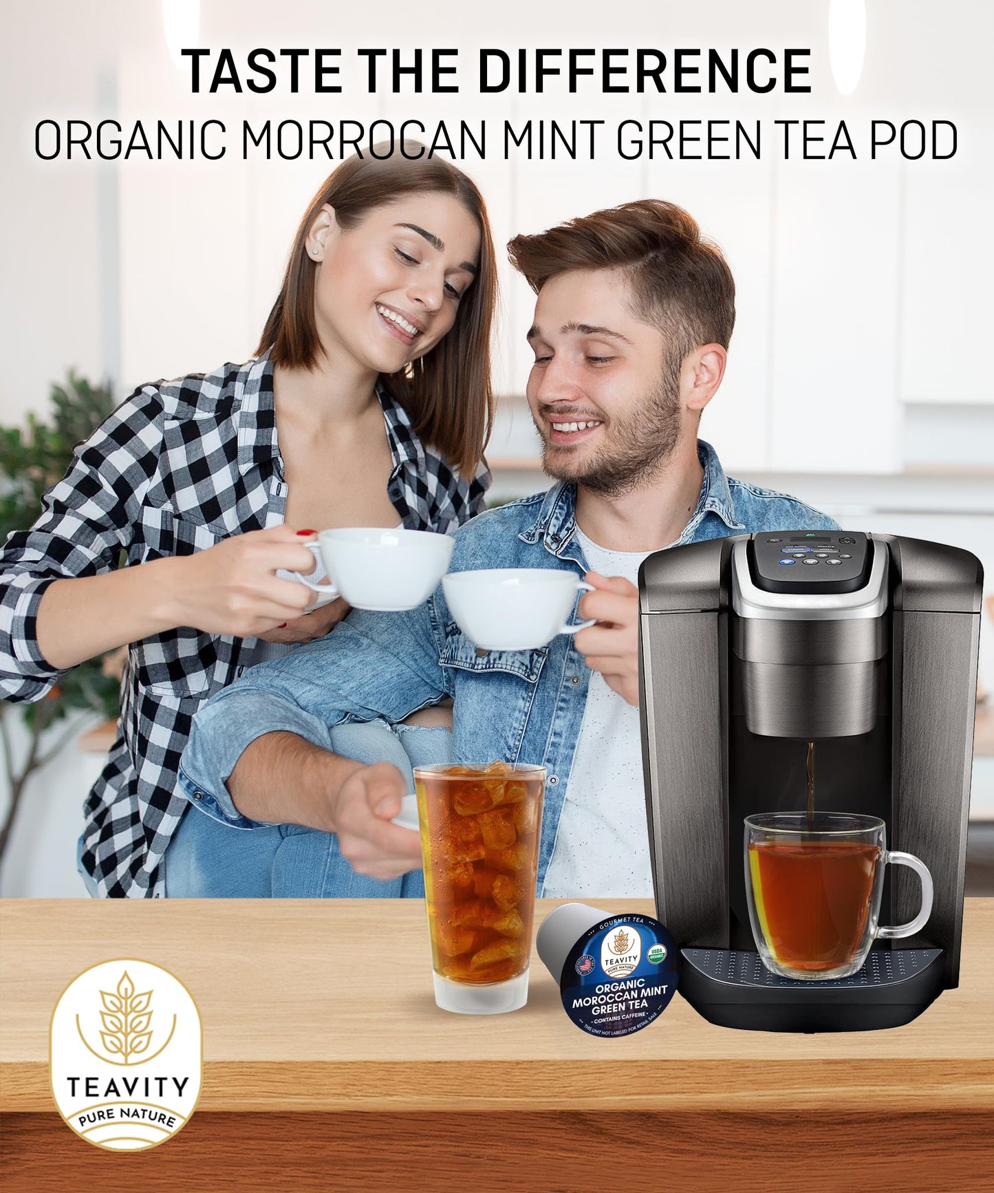 Teavity Organic Moroccan Mint & Green Tea Pods - Caffeinated Unsweet Tea for Keurig, 24 Count