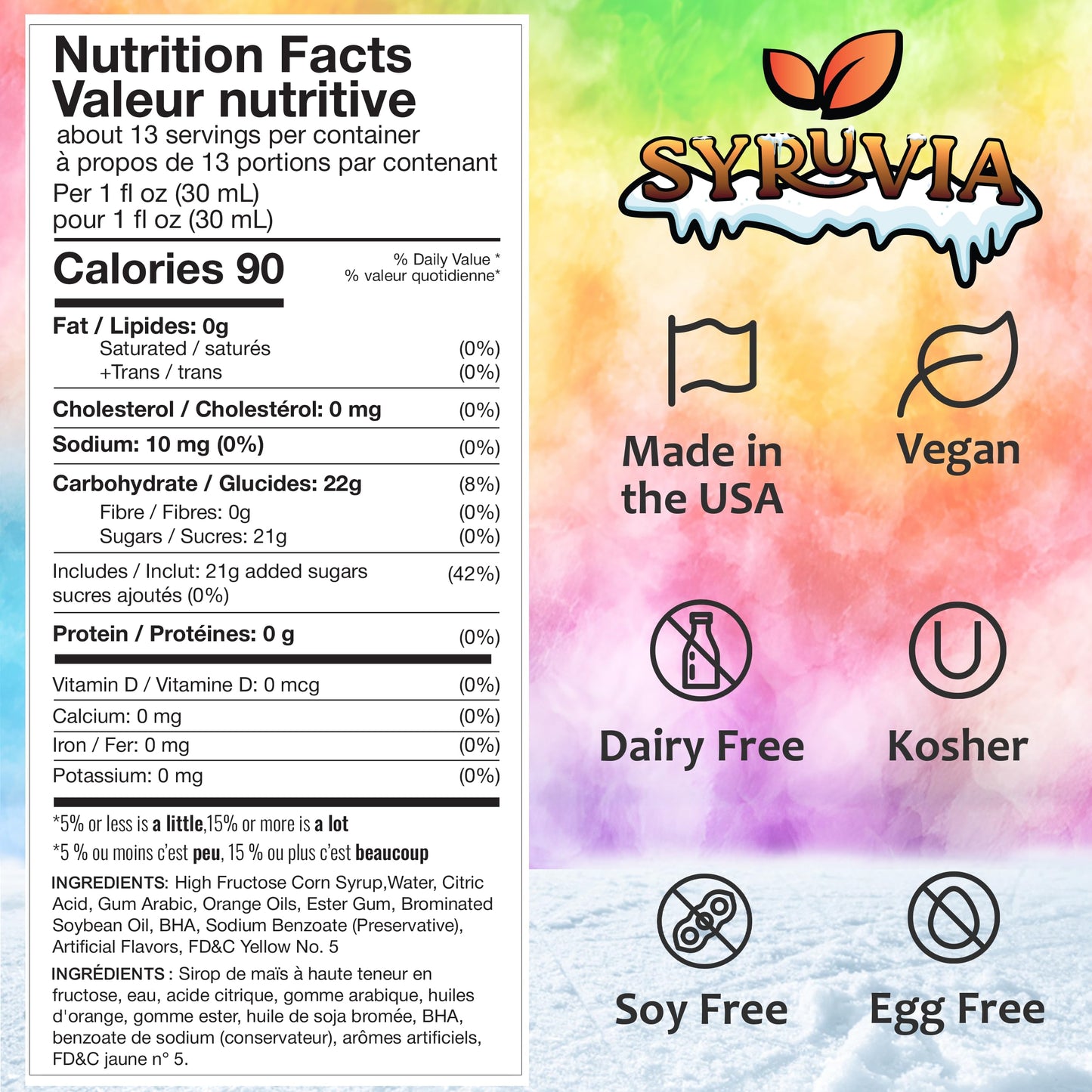 Syruvia Snow Cone Syrup 12.7oz - Pina Colada Syrup For Shaved Ice  Snow Cones  Slushies  Italian Soda  Popsicles. Kosher  Dairy-Free.