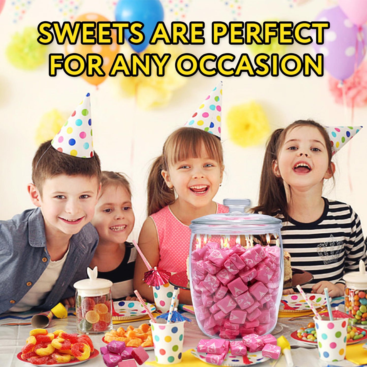 All Pink Strawberry Chewy Candy, 1 LB (Approx. 90 Pieces) Bulk Bag - Pink Individually Wrapped Candy, Perfect for Parties, Event