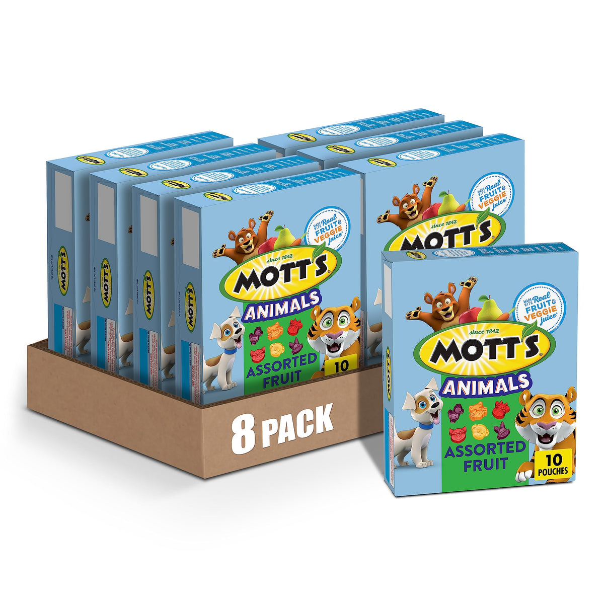 Motts Fruit Flavored Snacks, Animals Assorted Fruit, Gluten Free Snack, 10 Ct, 8 oz (Pack of 8)