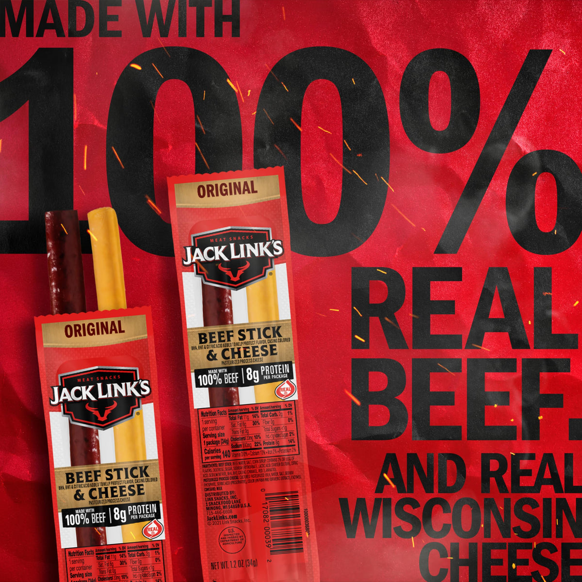 Jack Link s Original Beef & Cheese Combo, Classic Snack Pack, Made with 100% Beef and Real Wisconsin Cheese, 8g protein, Great
