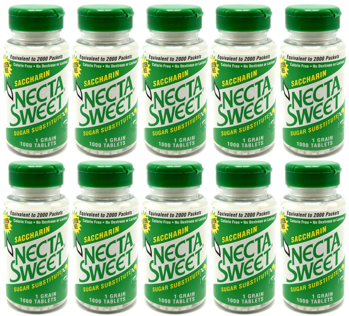 Necta Sweet Saccharin compact pieces, 1 Grain, 1000 Tablet Bottle (Pack of 10)