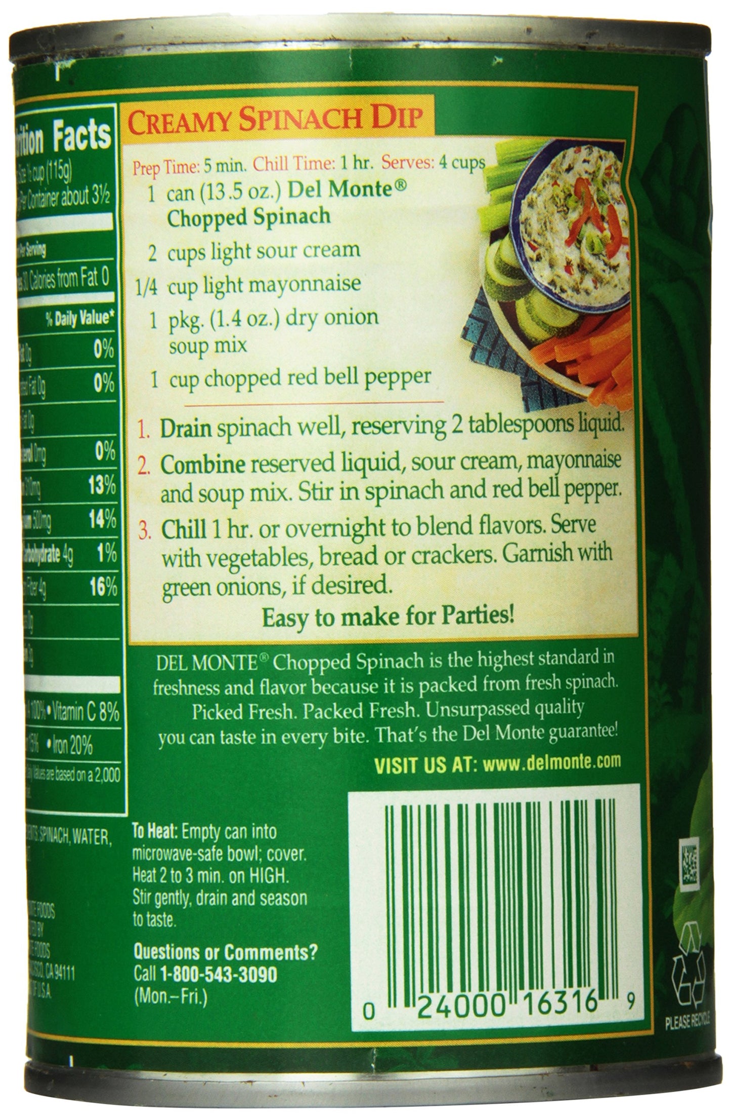 Del Monte Chopped Spinach, 13.5 Ounce