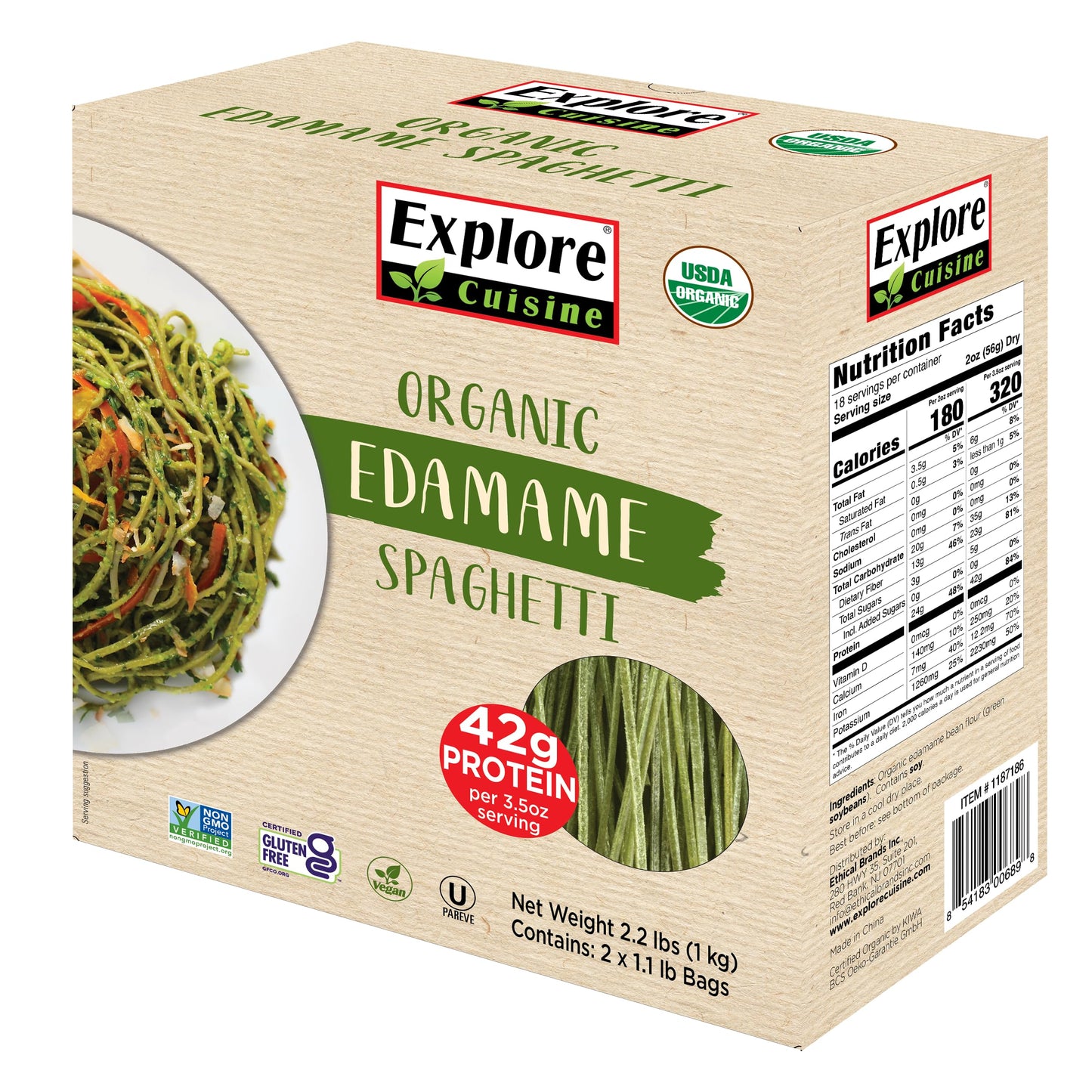 Explore Cuisine Organic Edamame Spaghetti  2.2 lbs  LowCarb, KetoFriendly Pasta  High in PlantBased Protein  NonGMO, Glu