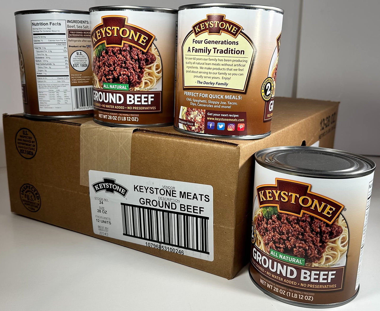 Keystone All Natural Ground Beef 28 Ounce Long Term Emergency Survival Food Canned Meat | Fully Cooked Ready To Eat | Gluten Free Family Pack Of 12