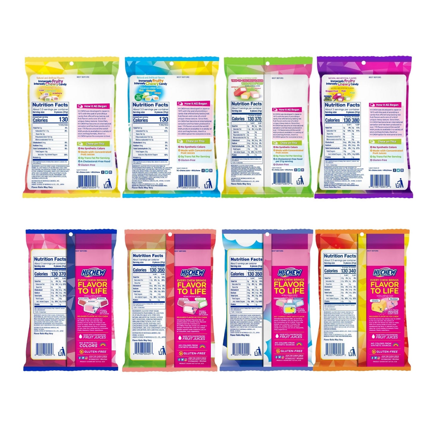 HI-CHEW Variety Mix - 8 Bags of 22 Flavors - Soft & Chewy Taffy Candy - Individually Wrapped for Sharing