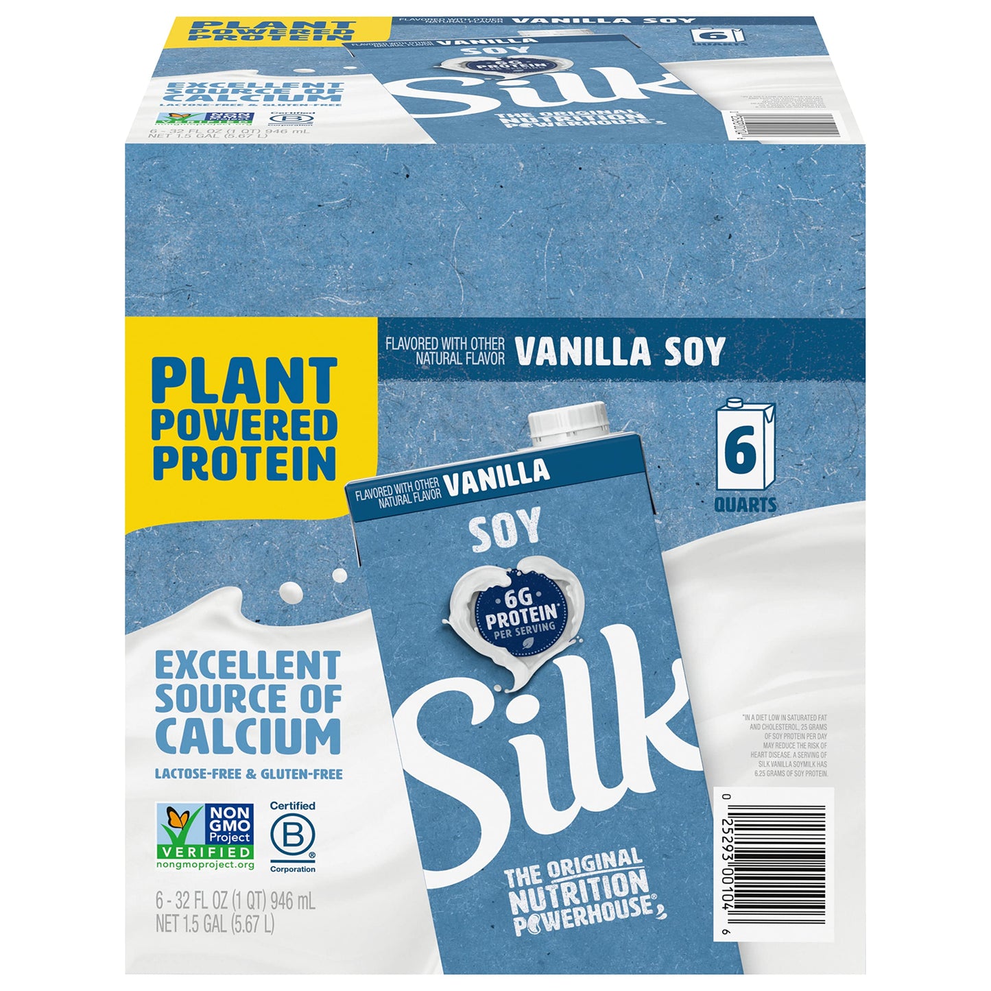 Silk Shelf-Stable Soy Milk, Vanilla, Dairy-Free, Vegan, Non-GMO Project Verified, 1 Quart (Pack of 6)