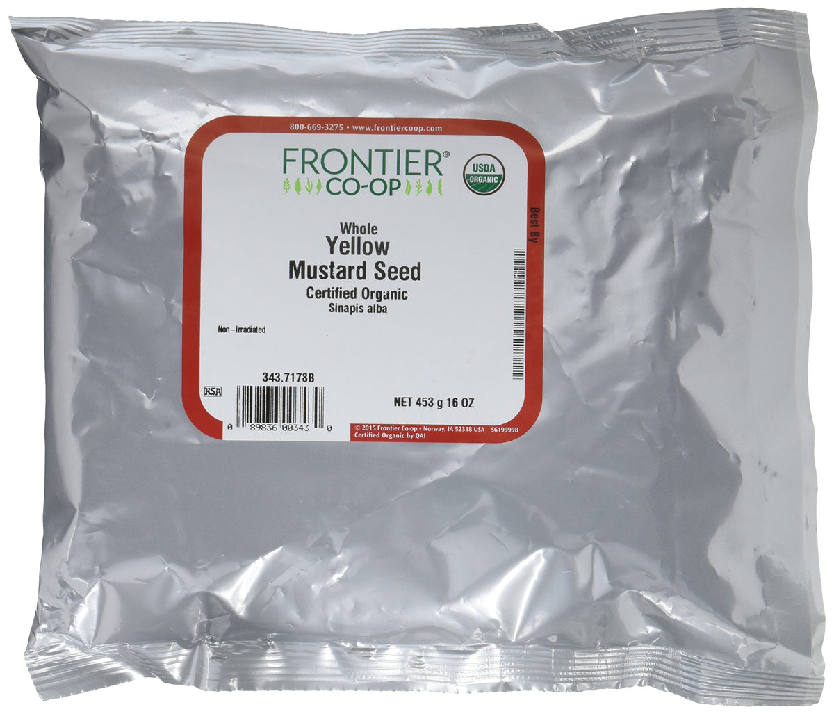 Frontier Co-op Organic Whole Yellow Mustard Seed, 16 Ounce Bulk Bag, Mild Spiciness