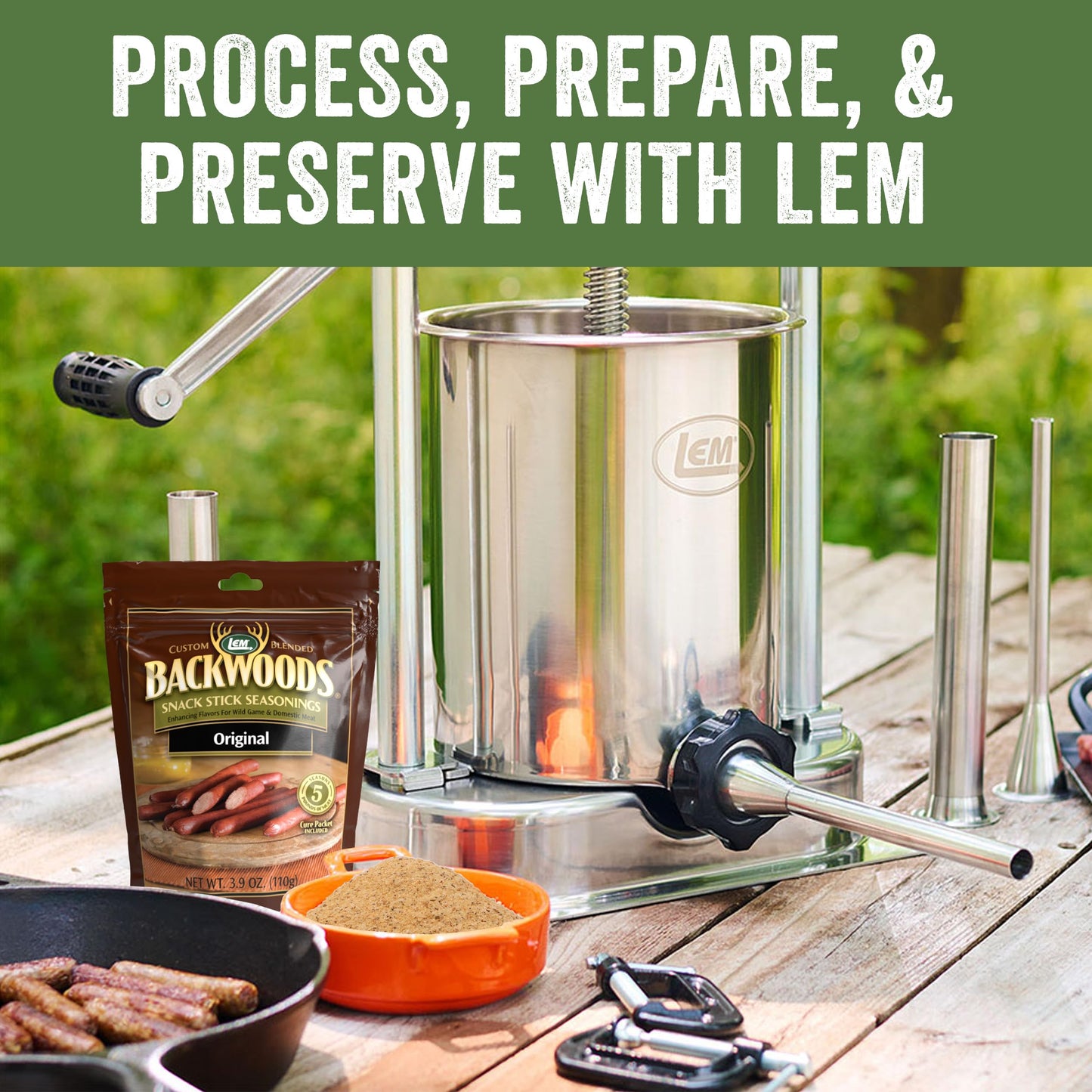 Lem Products Backwoods Original Snack Stick Seasoning Sausage Kit, Ideal For Wild Game, Seasons Up To 20 Pounds Of Meat, 1 Pound, 2.7 Ounce Package With Pre-Measured Cure Packet Included