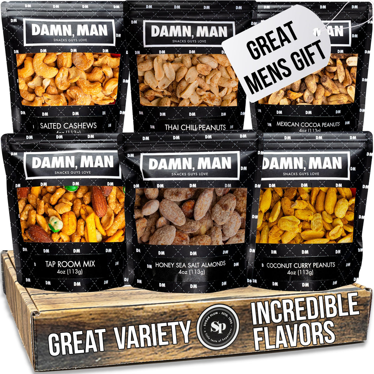 Nuts Gift Basket for Men - 6 Delicious Flavors, Unique Gift for Men, Birthday Gifts for Men, Dad, Husband - Food Gift Basket, Go