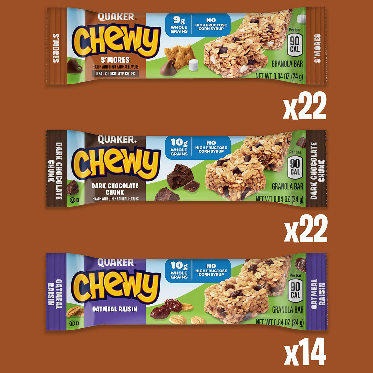 Quaker Chewy Granola Bars, 3 Flavor Back-to-School Variety Pack, 58 Count