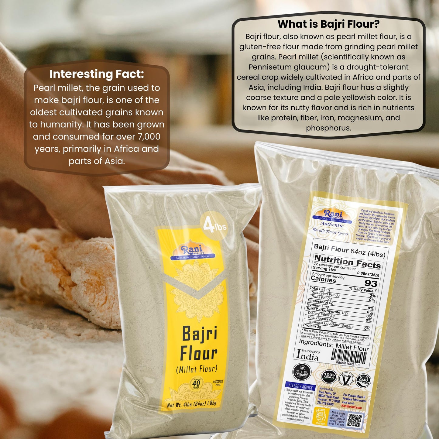 Rani Bajri Flour (Pearl Millet) 64Oz (4Lbs) 1.81Kg Bulk ~ All Natural | Vegan | Gluten Friendly | Non-Gmo | Kosher | Indian Origin