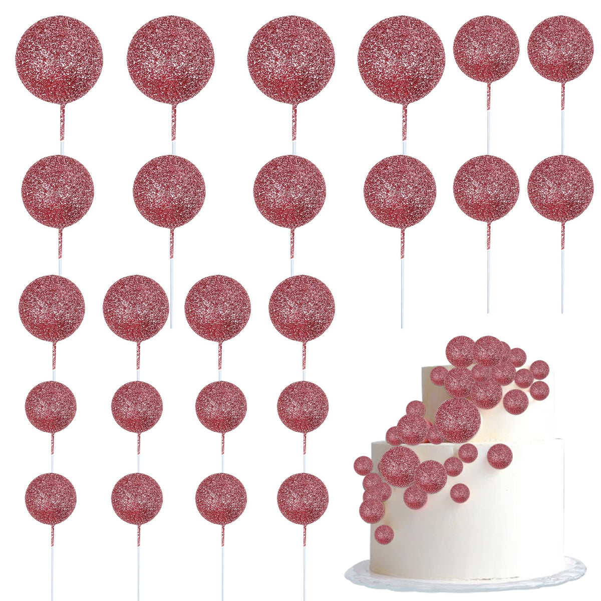 24 Pcs Glitter Balls Cupcake Toppers Foam Ball Cake Picks Mini Balloon Diy Cake Insert Topper Decoration For Baby Shower Wedding