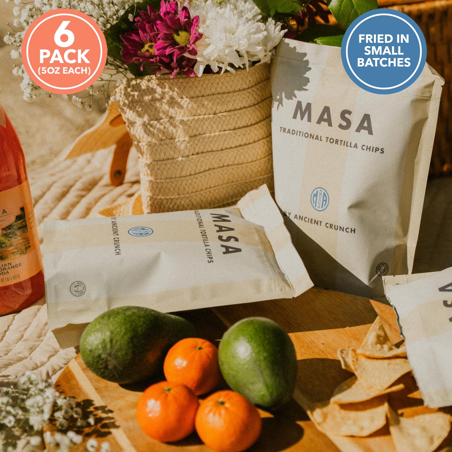 MASA Tortilla Chips Snack Pack - Seed Oil Free Snacks  Organic Chips Tortilla - Gluten & Dairy Free  Naturally Grown Corn Chip - Made with Grass Fed Tallow & Sea Salt (6 Pack  5oz Each - White Corn)
