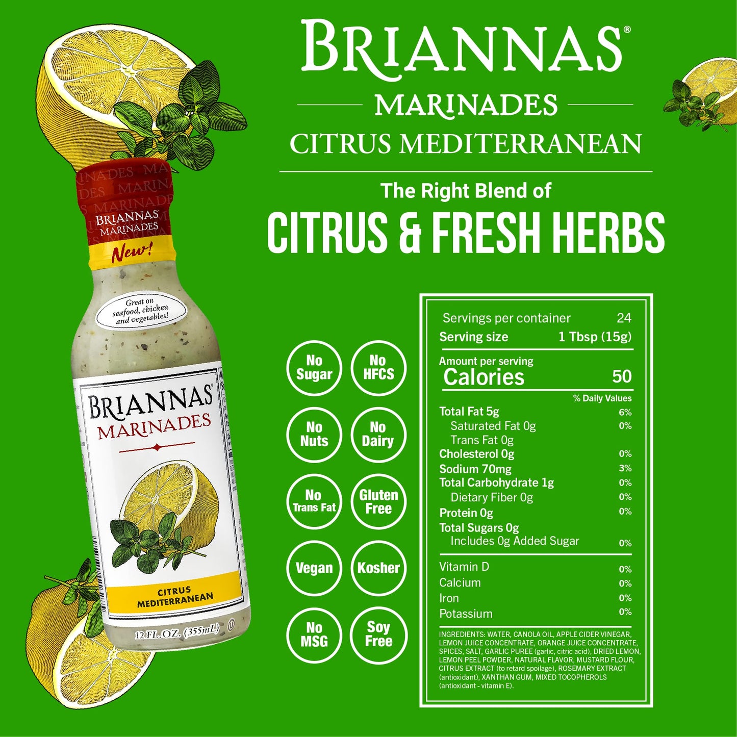 BRIANNAS Marinade Variety Pack - Roasted Garlic Herb, Classic Steak, Citrus Mediterranean - 12 oz Bottles - 3 Pack, Gluten Free