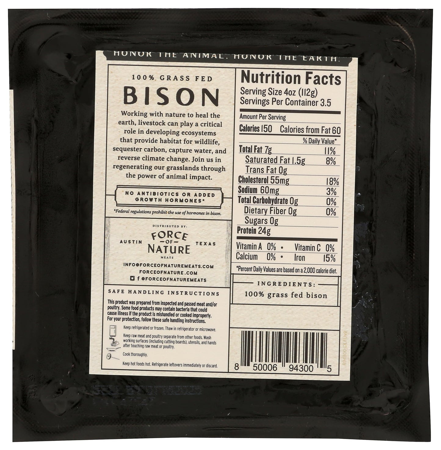 Force Of Nature Meats 100% Grass Fed, Regenerative Bison Grind, 14 oz