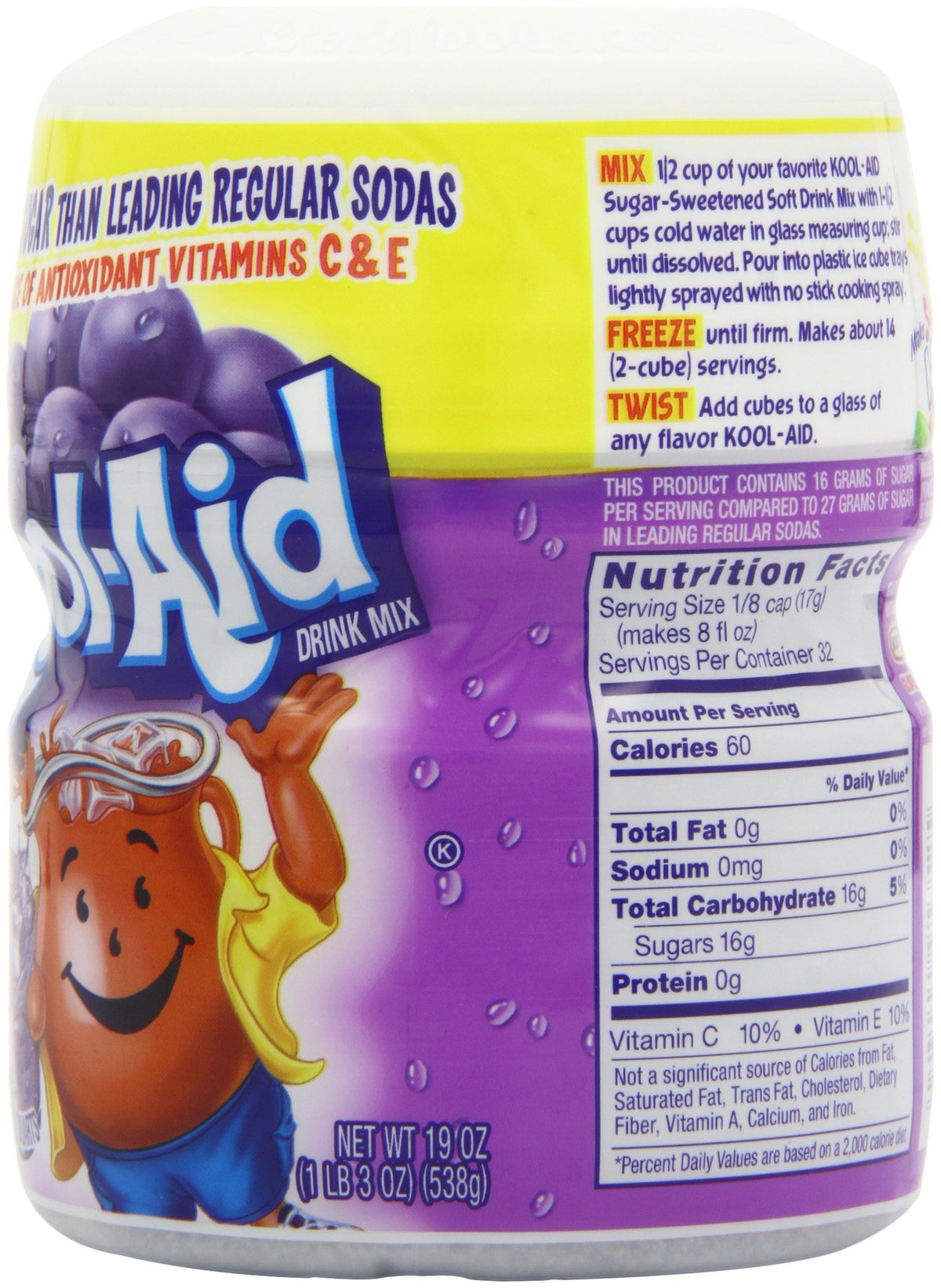 Kool-Aid Drink Mix, Sugar Sweetened Grape, 19-Ounce Container (Pack of 4)