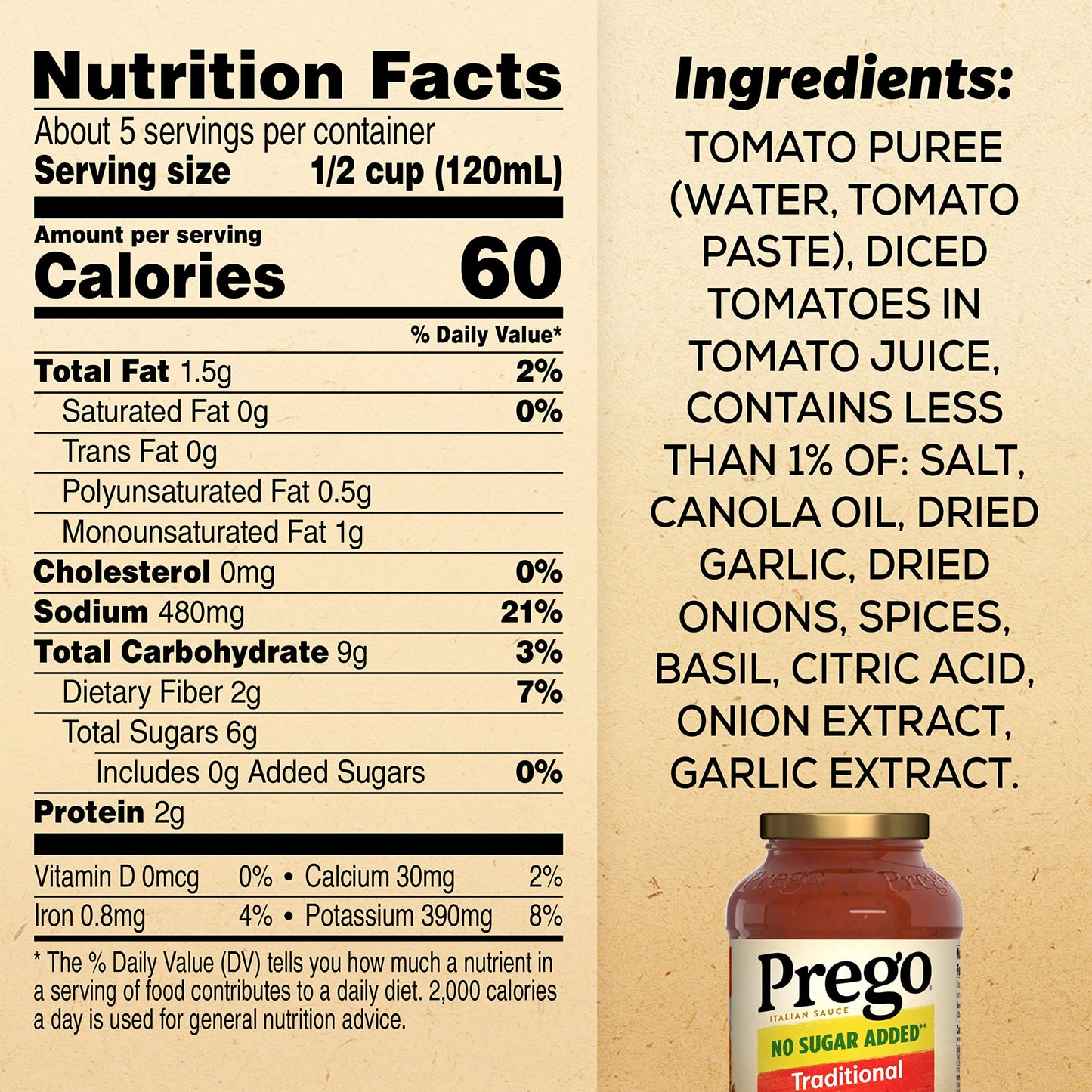 Prego Traditional No Sugar Added Pasta Sauce, 23.5 Oz Jar